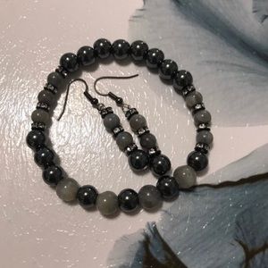 Labradorite & Hematite Gemstone Bracelet & Earrings Set